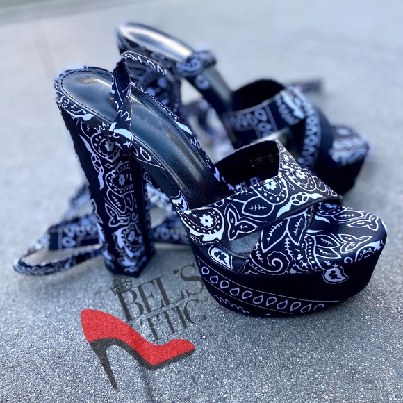 Black Bandana Wrap Around High Heels - Picture 7 of 8